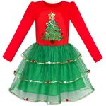 Sunny Fashion Girls Dress Christmas Tree Long Sleeve New Year Party Dress Size 7 Years