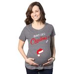 Crazy Dog Tshirts Bumps First Christmas Maternity Shirt Funny Merry Tee for New Pregnant Family Funny Graphic Maternity Tee Christmas Maternity T Shirt Funny Maternity Dark Grey L