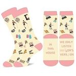 Music Socks, Music Album Inspired Gift Novelty Crew Sock with Cute Pattern for Women Men Music Lover Fans Gift (Cotton, Yellow-Pink)