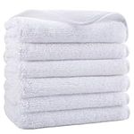 POLYTE Premium Lint Free Microfibre Washcloth Face Towel, 33 x 33 cm, Set of 6 (White)