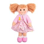 Bigjigs Toys Ella Rag Doll (Medium) - My First Dolly, Plush Pink Soft Dolls, Baby Toys For Girls & Boys, Ragdoll Suitable From Birth, Swap Ragdolls Clothes & Outfits, For 1 Year Olds +, Size 34cm