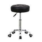 KKTONER Round Rolling Stool Chair PU Leather Height Adjustable Shop Stool Swivel Drafting Work SPA Salon Stools with Wheels Office Chair (Black)