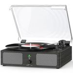 Udreamer Record Player Vinyl Player with Built-in Speakers, Bluetooth Turntable Belt-Driven, Vintage Phonograph with 3 Speeds for Musical Enjoyment and Home Decoration (Carbon Black)