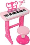 37 Keys Piano Keyboard Toy for Kids | Toys for 3-5 Year Old Girls Birthday Gift | Pink Musical Piano Toy for Toddlers with Microphone and Stool