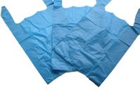 GP Globe Packaging 100 x Strong 11x17x21" Blue Plastic Vest Carrier Bags, 18mu, 1