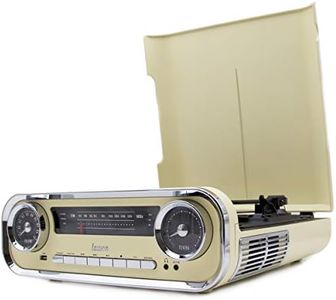 Giradischi Designer Auto d'epoca 2 altoparlanti stereo da 3W integrati lettore lp con radio FM, funzione Bluetooth, USB, AUX | 3 velocità (33, 45, 78) Lauson 01TT15 (Crema)