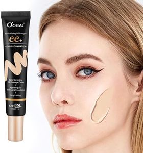 O'CHEAL CC Cream with SPF 50+, Hydrating Color Correcting Cream Full Coverage Lightweight Powder Foundation, Waterproof Long Lasting Pre-makeup Primer Facial Concealer Refine Skin Texture (Ivory)