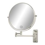 FFowcye 8" Shaving Mirror Wall Mounted, 1X/10X Magnification with Double-Sided Extendable Arm Wall Mounted Makeup Mirror, 360° Rotatable, Brushed Nickel Finish for Shaving & Makeup in Bathroom