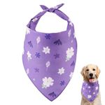 arricraft 1 Pc Pet Dog Bandana, Purple Adjustable Triangle Pet's Bandana with Lilac Flower Pattern Washable Cotton Puppy Cat Scarf Bibs Kerchief for Dog Pet 78x38cm