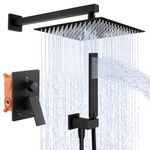 KES Black Shower Set 3-Function Concealed Shower System for Bathroom Wall Mounted 12-Inch Shower Head with Handheld Including Rough-in Valve Body and Trim Kit Square, X6230S12-BK