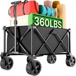 BEAU JARDIN Folding Trolley Festival Trolley on Wheels Camping 150KG All Terrain Utility Wagon Outdoor Picnic Push Folding Wagon Cart for Sand Trailer Transport Garden Sport Beach Black