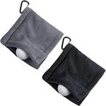 Yinteloo Golf Ball Cleaning Towel, 2 pcs Golf Ball Towel with Snap Hook, Golf Towel 5 x 5 Inch Microfiber Amphibian Wet and Dry, for Golf Bags Golf Course Exercise Gym Men Women (Black & Grey)