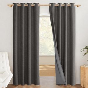 PONY DANCE Modern Blackout Curtains - Grey Linen Look Curtain, Thermal Insulated, Noise Reduction, 100% Light Blocking with Eyelet, Ideal for Living Room Bedroom, 52x84 Inch, 2 Panels