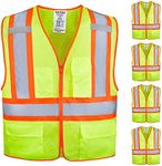 KAYGO High Visibility Safety Vests KG0100, Reflective Vest with Pockets and Zipper, ANSI Type R Class 2 Not FR (Yellow,XL)