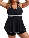 Womens 2 Piece Athletic Tankini Swimsuits Plus Size Tankini Tops with Elastic Boyshorts Soft Bathing Suits Black 22Plus