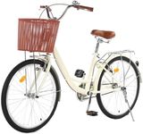 GarveeLife 26 Inch Beach Cruiser Bike for Women, Womens Bike with Basket 1 Speed, Step Through Bikes, Commuter Bicycle Women Adult with Adjustable Seat Beige