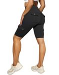 Nuofengkudu Gym Shorts for Women Running Scrunch Bums High Waisted Tummy Control 4 Pockets Stretch Cargo Knee Length Ladies Workout Booty Short Jogger Sports Fitness Walking Athletic Black XL