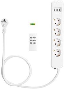 Navaris Multipris avec télécommande - Bloc Alimentation 4 Prises (Type F) avec 2X Port USB-a 1x Port USB-c - Prise Multiple câble 1,5m