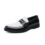 HuitJours Men Two Tone Colors Penny Loafer Slip On Pull on Dress Shoes Casual Boat Shoes Moccasins, A-Black White, 8 UK