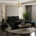 Stoa Paris Satin Bedding for Double Bed - 300TC Premium Bedsheet with Comforter & 2 Pillow Covers, Luxury Bedding Set,Diwali Decoration,Home Decor Gifting, for Couples, Wedding, Midnight Black,300 TC