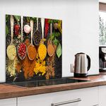 murando Glass Splashback for Kitchen Backsplash Cooker Protector Tempered Glass Decorative Wall Art Panel Heat Resistant Graphic 60x60 cm / 24"x24" Spices in spoons j-B-0096-aq-a