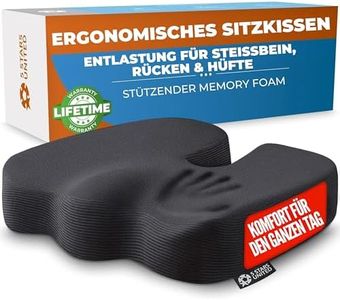 5 STARS UNITED Memory-Foam Sitzkissen – Ergonomisches Steißbeinkissen, Ischias- & Rückenschmerzlinderung, rutschfest, Tragbar, Waschbarer Bezug – Schwarz