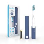 Sonisk Pulse | Battery Powered Electric Toothbrush | Portable Travel Size with Antimicrobial Sonic Technology | 1x Battery, 2X Brush Heads, 1x Travel Case Included (Steel Blue)