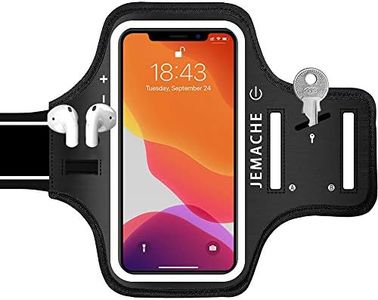 iPhone 16 15 14 13 12 11 Armband with Earphone Holder, JEMACHE Water Resistant Gym Running Workouts Arm Band for iPhone 11, 12, 13, 14, 15, 16, 15 Pro, 16 Pro (Black)