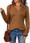 Zeagoo Pullover Women's Ribbed Knit Jumper Long Sleeve V Neck Sweater Plain Sweatshirt Autumn Winter Elegant Tops Loose Fit, brown, XXL