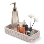 Rattan Bathroom Vanity Trays Toilet Tank Baskets Long Narrow Hand Towel Storage Basket for Storage, Decorative (Whitewash 26 x 12.5 x 4.5cm)