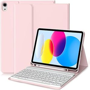 aoub for iPad 10th Generation Case with Keyboard 10.9 inch 2022, Detachable Bluetooth Keyboard, Smart Stand Folio Keyboard Cover with Pencil Holder for iPad 10th Gen, Pink