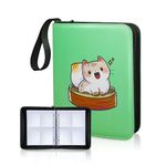 CLOVERCAT Waterproof Trading Card Binder, Storage Book with 3 Rings, 720 Double Sided Pocket Album Compatible with Amiibo, Yugioh, MTG and Other Sport Cards (4 Pocket, Cat, Green)