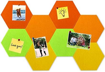HULAVO 8Pcs Hexagon Felt Cork Board Tiles, Self Adhesive DIY Bulletin Board Pin Board for Office School Home Wall Decor Stickers Memos Photos Display (Gradual Orange)