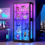 HNEBC Glass Display Cabinet - with RGB Lights, 70'' Curio Cabinet with Glass Doors, 4-Tier Display Cases and Human Sensor, Bookcases for Collectibles, Books,Toys,Black
