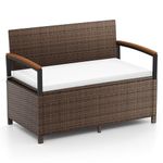 COSTWAY 2 Seater Garden Storage Bench, PE Rattan Deck Box Seat with 150L/170L Box and Padded Cushion, Wicker Outdoor Loveseat Park Bench Chair (Mix Brown, 120 × 61 × 84 cm)
