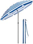 CHRISTOW Beach Umbrella Portable Tilting Parasol Sun Shade with UV Protection and Bag 2m (Blue and White Striped)