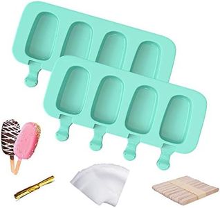 Popsicle Molds for Kids, 2 Pcs Silicone Cake Pop Mold 4 Cavities Homemade Ice Pop Molds Oval with 50 Wooden Sticks & 50 Parcel Bags & 50 Sealing Lines for DIY Ice Cream - Green