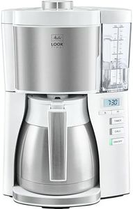 Melitta Look V Therm 1025-17, Cafetera de Goteo con Función Temporizador, Jarra Térmica, Protección Antical, Depósito Extraíble, 1,37 Litros, Blanco