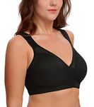 Curyon Women's Front Closure Back Support Minimiser Bra Full Figure Jacquard Black 48D