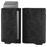 Navaris Pop Up Wallet with Inner Slots - Pop-Up RFID Blocking Card Holder w Cash Pocket - Slide Modern Trigger Wallet - Holds 10 Cards - Metal RFID Smart Wallets for Men