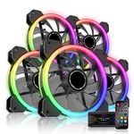 EZDIY-FAB RGB Dual Ring 120mm Case Fans,5V ARGB Sync Fans,Speed Adjustable,RGB Computer Fans with Fan Hub X and Remote-5 Pack