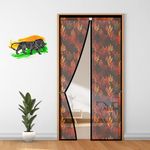 LifeKrafts Polyester Magnetic Door Mosquito Net | Leaf Pattern with Black/Blue | Auto-Close Curtain to Keep Mosquitoes, Flies & Insects Out |Fits 200 x 85 cm Doors