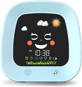 Kids Alarm Clocks, Cute Alarm Clock for Kids Sleep Training Clock with Sound Machine, Night Light, Nap Timer, Digital Wake Up Clock for Toddlers Bedrooms, Blue