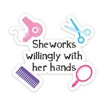 She Works Willingly Hair Sticker, 2 Pack Clear Haircut Stylist Cosmetology Stickers for Laptop Phone Water Bottles Car