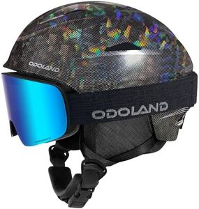 Odoland Ski Helmet, Snowboard Helmet with Ski Goggles for Adults and Youth, Audio Compatible, Shockproof, Windproof, Safety Snow Sports Helmet and Protective Glasses for Men, Black Disco Light, S