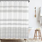 jinchan White Shower Curtain with Grey Stripe Fabric Shower Curtain for Bathroom Modern Striped Shower Curtain Spring Waterproof in Bath 70x84 inches Extra Long Shower Curtain with Curtain Hooks