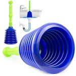 Luigi's Large Drain Plunger for Kitchens, Bathrooms, Baths, Waste Pipes and Showers. Heavy Duty, Powerful, Commercial Style 'Plumbers Plunger' with Large Bellows