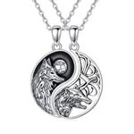 Matching Necklace for Couples Sterling Silver Wolf Yin Yang Necklace BFF Necklace for 2 Couple Necklace Matching Couples Friendship Jewelry Gift