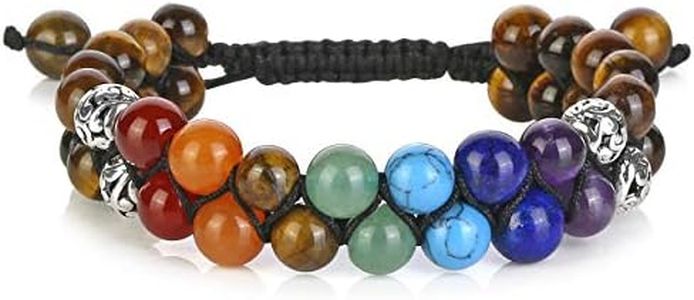 Top Plaza Tiger Eye Stone Bead Chakra Bracelet 7 Chakras Healing Crystals Bracelet Yoga Stone Beads Bracelets Meditation Relax Anxiety Bangle for Womens Mens