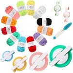 Surflyee Pom Pom Maker Set 19PCS Pompom Maker Tool Set 6 Sizes Pompom Makers with 12 Colours Yarn, Knitting Craft Making Kit with Sewing Scissors, Handmade Pom Pom Craft Maker for DIY Fluff Balls